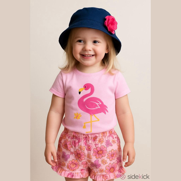 Girls 2T Cat & Jack Flamingo Floral Short Set - Picture 1 of 12
